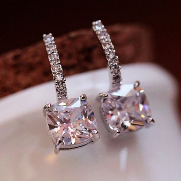 🎁 925 Silver Plated Micro Pave Diamond CZ Dangling Earring for Women, HA4538 - Picture 4 of 4